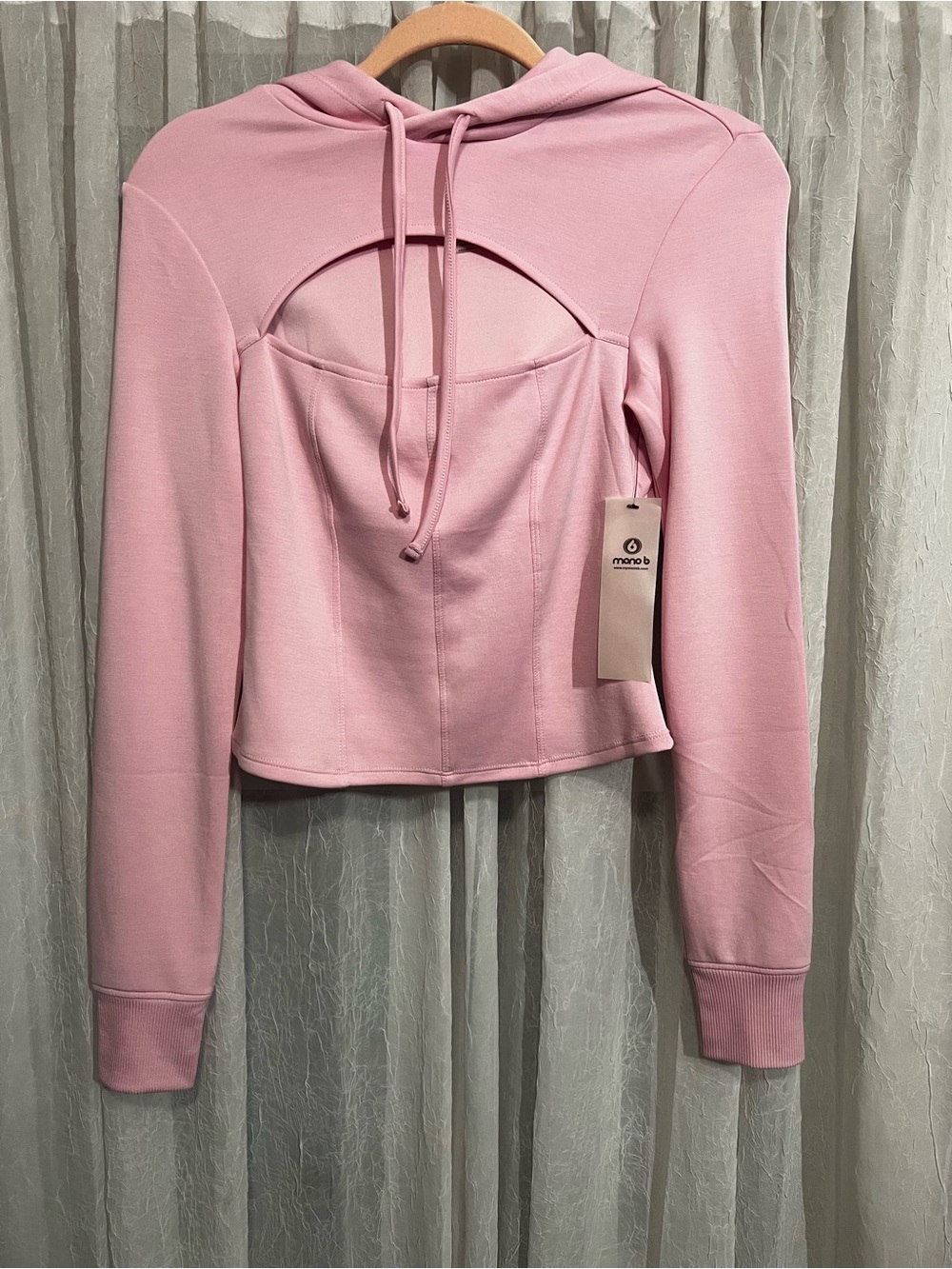 Mono B Pink Back-Cutout Cropped Hoodie